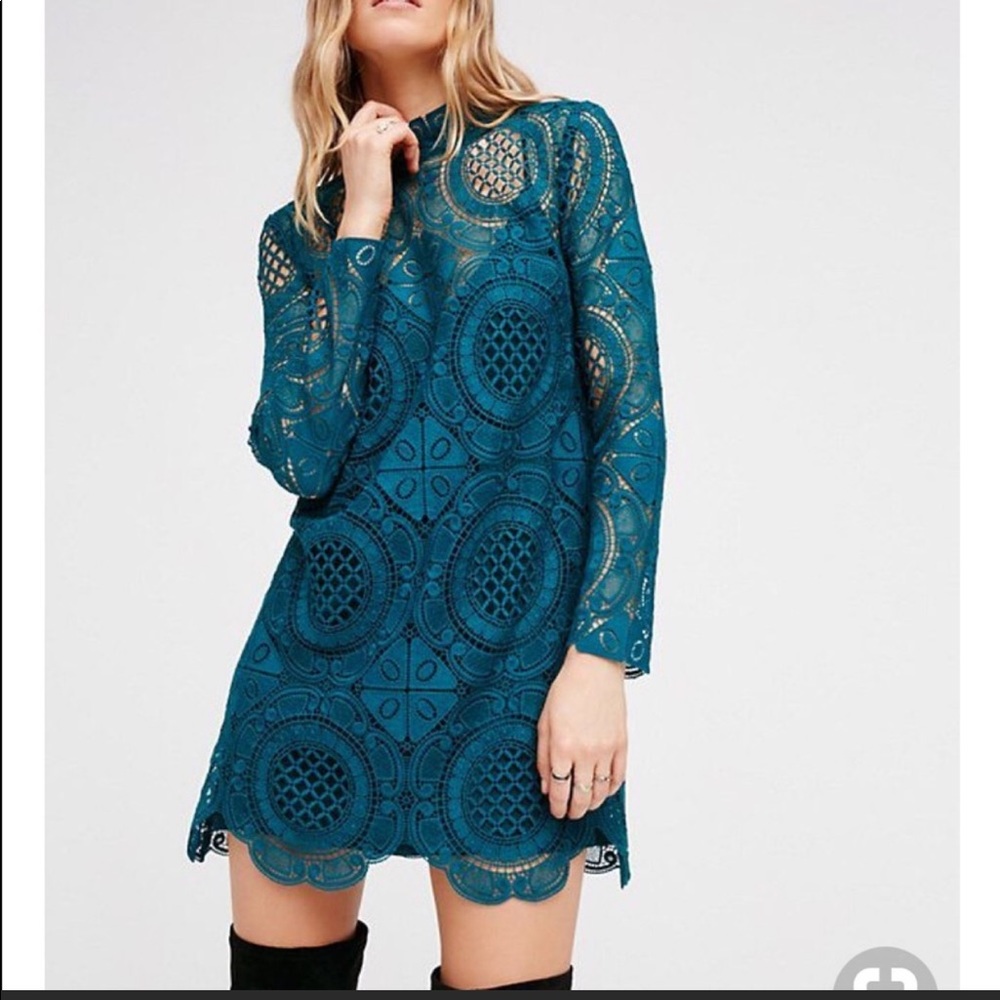 Free People Long Sleeve Lace Mini Dress